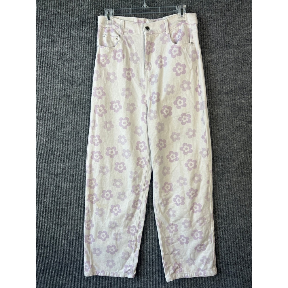 Shekou Floral Jeans Women Large Purple Flower Wide Leg High Rise Y2K Denim